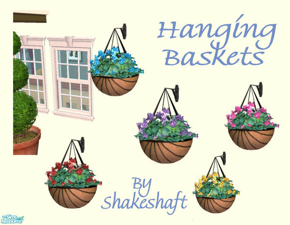 Sims 2 — Hanging Baskets by Shakeshaft — A New Mesh set of Hanging Baskets, set includes mesh and 4 recolours.