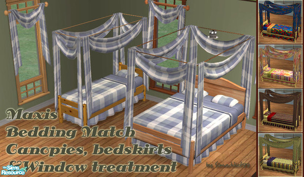 Sims 2 — Maxis Bedding Match Pieces by Simaddict99 — Set consists of single and double bedskirt, scarf canopy and window