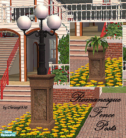 Sims 2 — Romanesque Fence Posts by chrissy6930 — Romanesque Fence Posts in 2 different heights. Background is Pinecat\'s