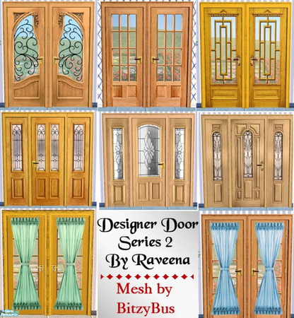Sims 2 — Designer Door Series 2 by Raveena — A collection of Designer doors, some with sidelight windows. All are