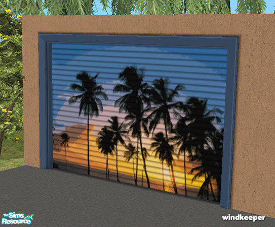 Sims 2 — Flat garage door - palms mural by Windkeeper — Recolor of "Flat garage door - mesh" from this set,