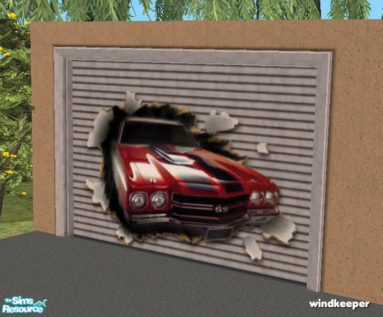 Sims 2 — Flat garage door - car mural by Windkeeper — Recolor of "Flat garage door - mesh" from this set,