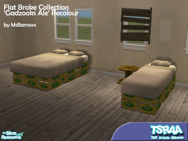 Sims 2 — Flat Broke Bed Recolour #1 by MsBarrows — Too flat broke to buy a bed frame? How about stacking up some beer