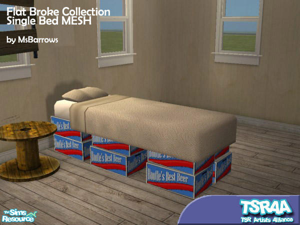 Sims 2 — Flat Broke Single Bed MESH by MsBarrows — Too flat broke to buy a bed frame? How about stacking up some beer