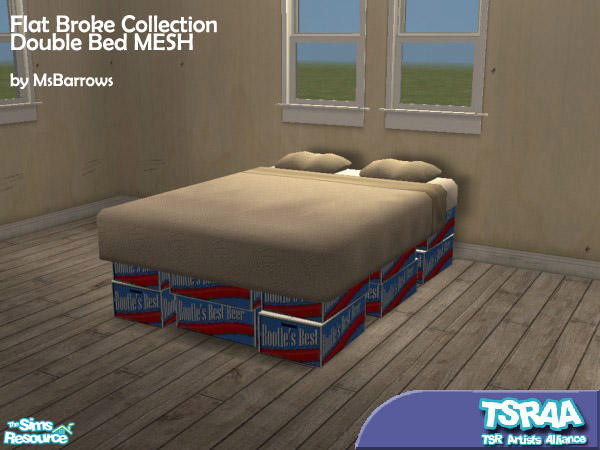 Sims 2 — Flat Broke Double Bed MESH by MsBarrows — Too flat broke to buy a bed frame? How about stacking up some beer