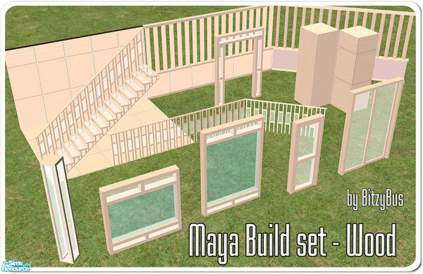 Sims 2 — Maya Build set - Wood by Bitzybus — Misc. build mode set matching my other Maya sets. Please note that the