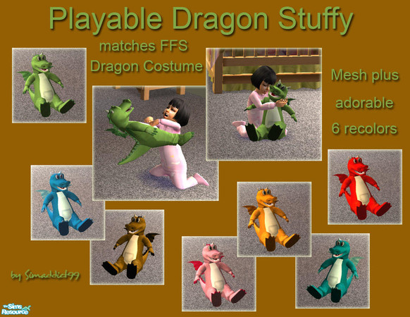 Sims 2 — Dragon Stuffy Set by Simaddict99 — adorable, playable dragon stuffy. Made to match FFS dragon Costume. Can be