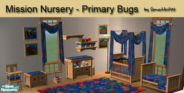 Sims 2 — Primary Bugs Nursery by Simaddict99 — Bold colored bugs pattern Nursery recolor for my Mission set. Also
