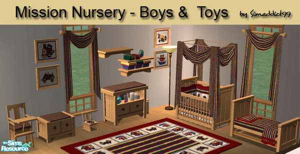 Sims 2 — Boys & Toys Nursery by Simaddict99 — recolor for my Mission sytle Nursery, link to meshes below. note these