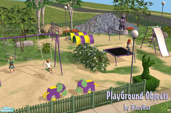 Sims 2 — Playground Objects by Bitzybus — A set of four playground items, working bouncer and climbing course. They can