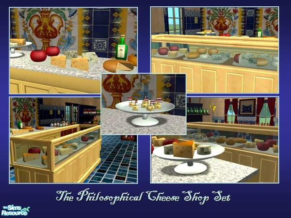 Sims 2 — the philosophical cheese set  by parkinsoplayer — This OFB-set include slices of blue and Dutch cheese, a wheel