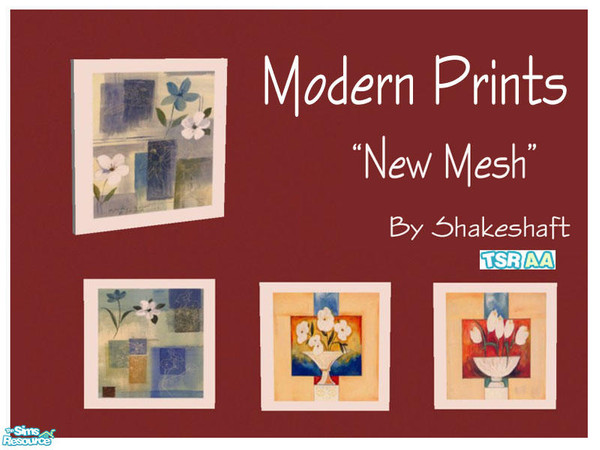 Sims 2 — Modern Prints by Shakeshaft — This is my first ever Mesh set, A simple print with 3 recolours. ** TSRAA **