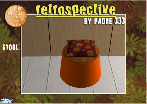 Sims 2 — Retrospective Livingroom - Stool by Padre — A simple stool with 'flower power' cushion your Sims are sure to