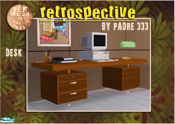 Sims 2 — Retrospective Livingroom  - Desk by Padre — A huge, 3 tile desk for your sims to enjoy. Any computer sits in the