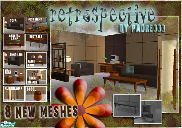 Sims 2 — Retrospective Livingroom by Padre — A livingroom reminiscent of the seventies. 8 new meshes incl. room divider,