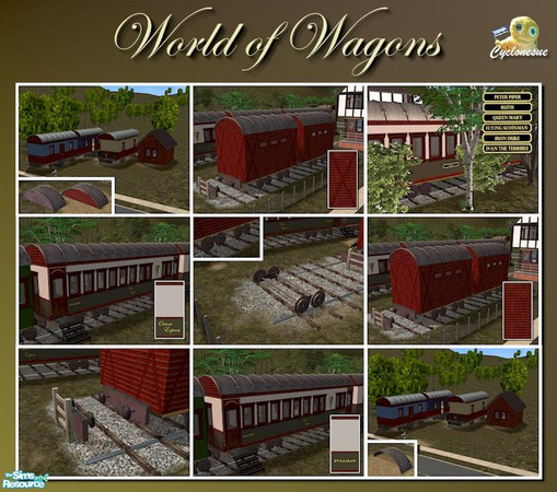 Sims 2 — World of Wagons by Cyclonesue — Wagon roofs, buffers, wheels, nameplates and wallpapers for you to make your own