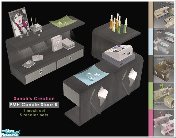 Sims 2 — FMH Candle Store B by Sunair — 1 mesh set (lightwood) and 5 recolor sets (black, darkwood, nature, silver and