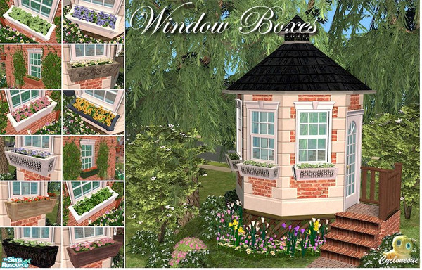 Sims 2 — Window Boxes by Cyclonesue — Window boxes to fit all Maxis and custom windows at standard height. Works on