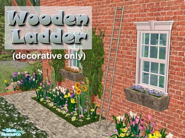 Sims 2 — Wooden Garden Ladder by Cyclonesue — A simple ladder to prop up a little untidiness to anyone's garden. It does