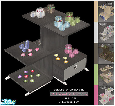 Sims 2 — FMH Candle Store A by Sunair — 1 mesh set (lightwood) and 5 recolor sets (black, darkwood, nature, silver and