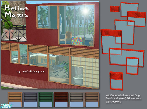 Sims 2 — Helios Maxis by Windkeeper — A set of windows matching Maxis OFB full wall size windows. Includes shorter