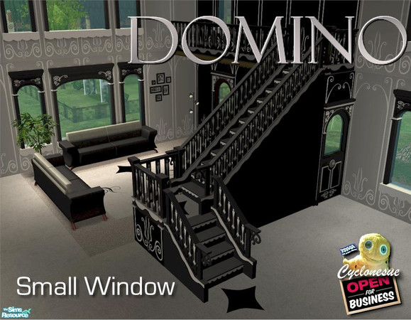 Sims 2 — Black and White Small Window by Cyclonesue — REQUIRES OPEN FOR BUSINESS. A set of stairs, fence, windows, door