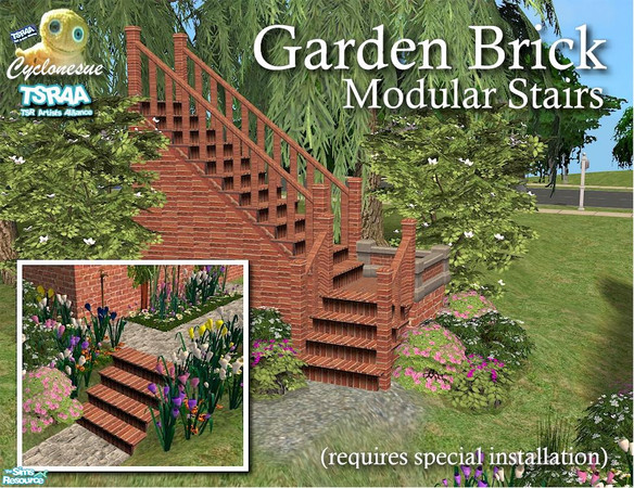 Sims 2 — Garden Brick Modular Stairs by Cyclonesue — By request, some brick modular stairs - ideal for gardens! PLEASE