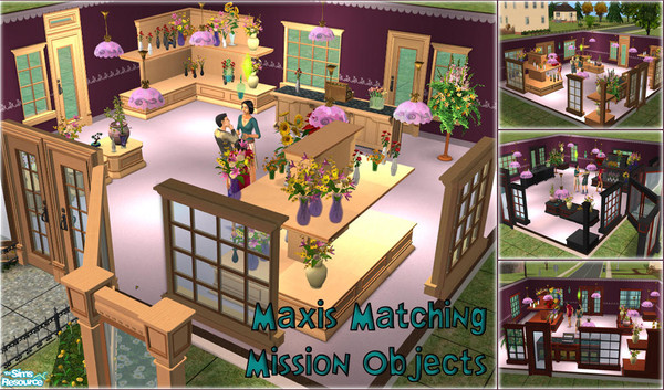 Sims 2 — Maxis Matching Mission Objects by sww — This set has shelves, doors, windows and fences all in the wood colors