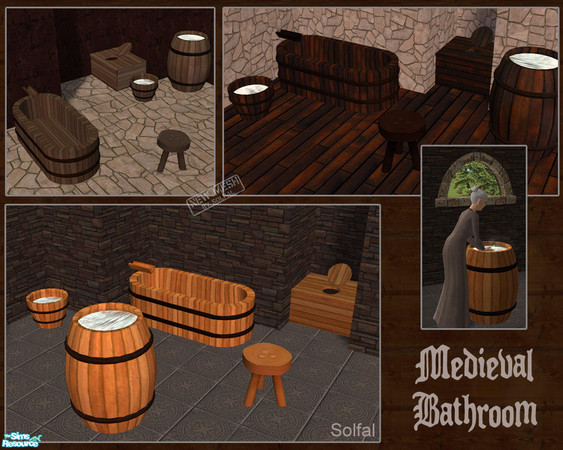 Sims 2 — Medieval Bathroom by solfal — All you need for the medieval bathroom. The barrel is a sink and has animated