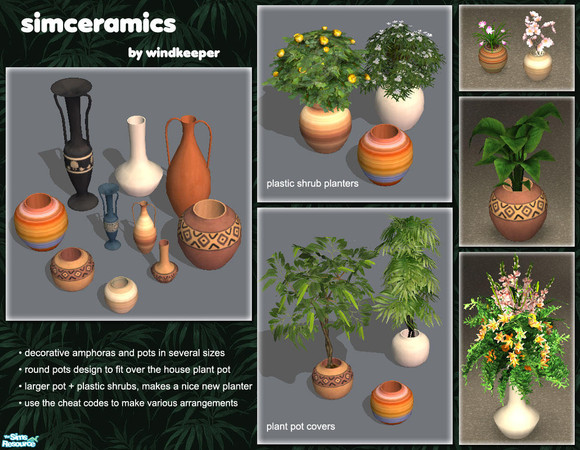 Sims 2 — Simceramics by Windkeeper — A set of decorative amphoras, vases, and pots in different sizes with matching