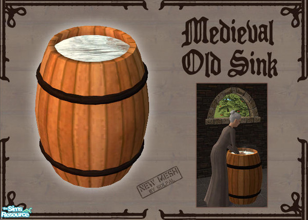 Sims 2 — Medieval Old Sink by solfal — Medieval sink with animated water that stays all the time.