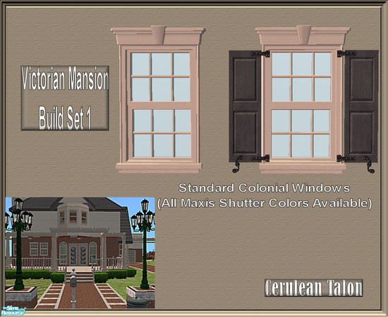 Sims 2 — Victorian Build Set 1 - Standard Colonial Window by Cerulean Talon — Windows and doors feature deep textures in