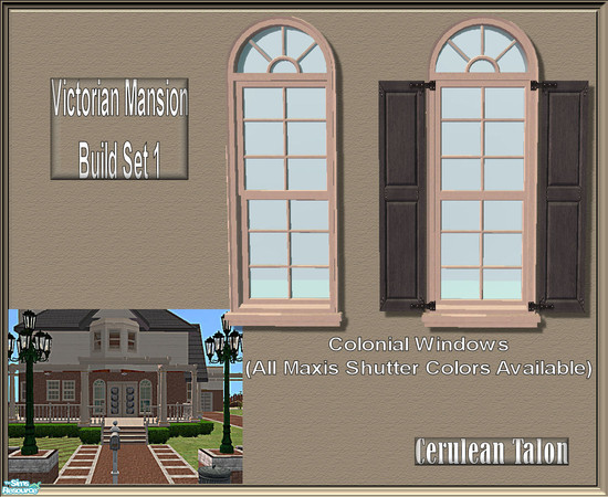 Sims 2 — Victorian Build Set 1 - Colonial Window by Cerulean Talon — Windows and doors feature deep textures in a rich
