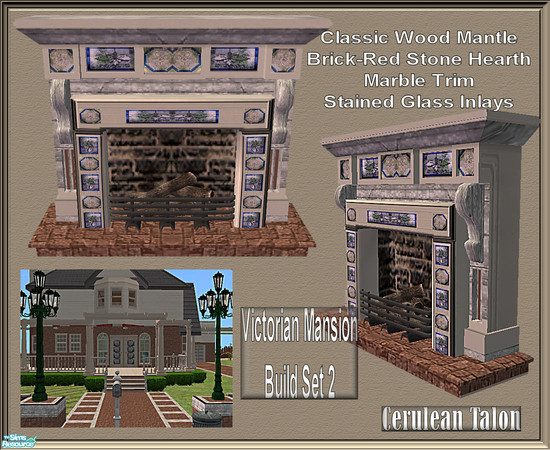 Sims 2 — Victorian Build Set 2 - Fireplace by Cerulean Talon — Rich sage and tan colors enhance the beautiful wood grains
