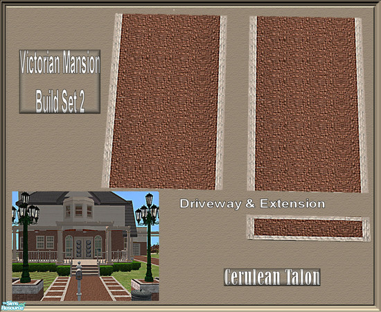 Sims 2 — Victorian Build Set 2 - Driveway and Extension by Cerulean Talon — Rich brick-red stone and rugged cement.