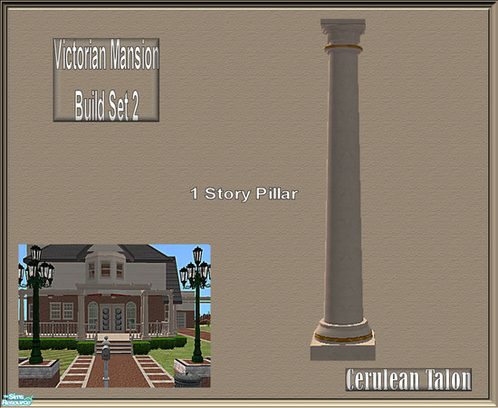 Sims 2 — Victorian Build Set 2 - Column by Cerulean Talon — Rich sage and tan colors enhance the beautiful wood grains.