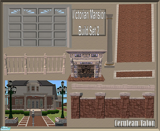 Sims 2 — Victorian Build Set 2 by Cerulean Talon — Rich sage and tan colors enhance the beautiful wood grains and brick