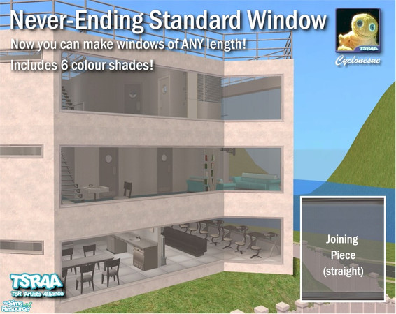 Sims 2 — Never-Ending Joining Piece (Straight) by Cyclonesue — Now you can create windows of ANY length! Includes six