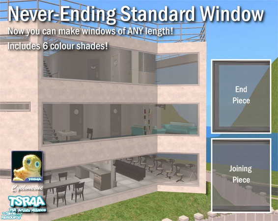 Sims 2 — Never-Ending Standard Windows by Cyclonesue — Now you can create windows of ANY length! Includes six Maxis