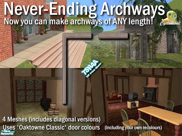 Sims 2 — Never-Ending Archways by Cyclonesue — Now you can have archways as wide as you like! Takes its colours from the