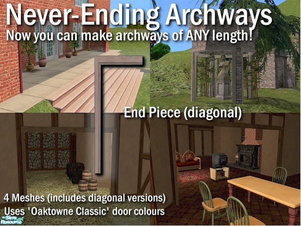 Sims 2 — Never-Ending Archway - End (Diagonal) by Cyclonesue — End Piece (diagonal). Now you can have archways as wide as