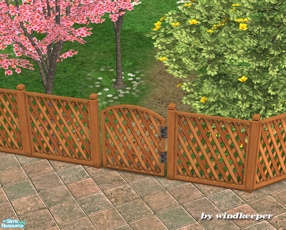 Sims 2 — Wooden lattice screen gate by Windkeeper — *Updated to be lockable* Wooden lattice screen gate.