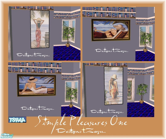 Sims 2 — Simple Pleasures One by iZazu — Set includes 4 pieces of art! Great addition for any room and porches. Enjoy!