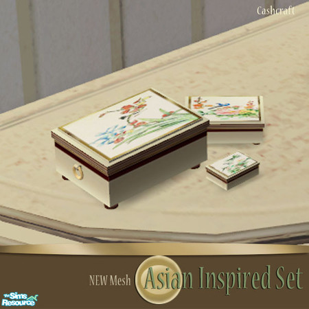 Sims 2 — Asian Inspired Deco Boxes by Cashcraft — Three Asian inspired wooden boxes, are they priceless collectibles,