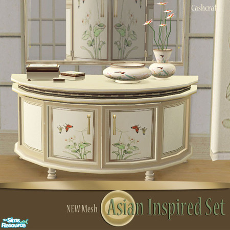 Sims 2 — Asian Inspired Console Table by Cashcraft — Asian inspired console table with decorative floral inset panels,