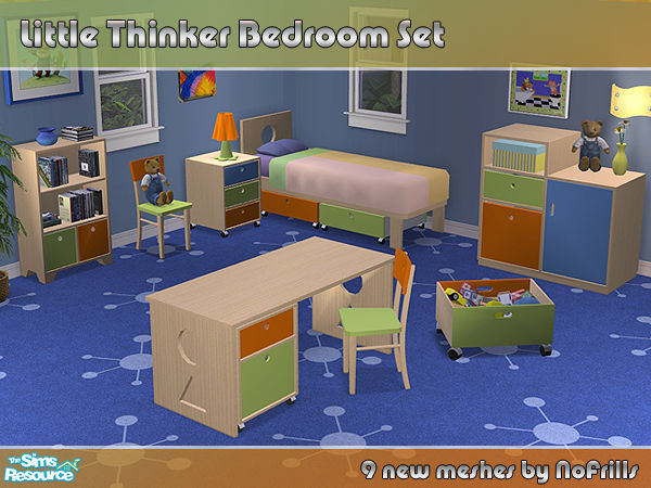 Sims 2 — Little Thinker Bedroom Set by NoFrills — Designed for chindren Sims, 9 new meshs included. Please check the