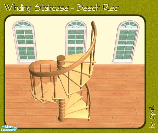Sims 2 — Winding Staircase - Beech REC by Spaik — Recolour in light wood of the winding staircase, with matching pole.