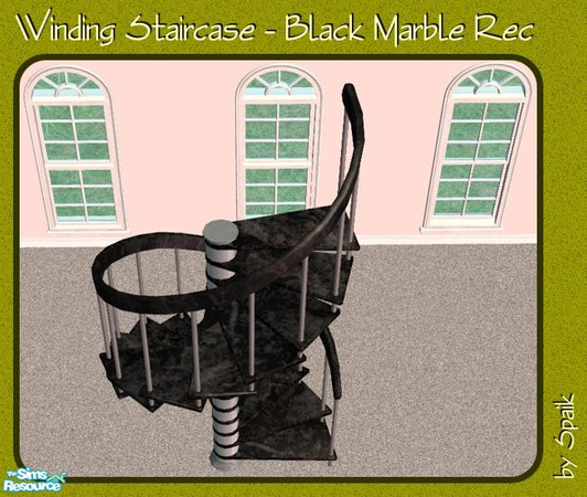 Sims 2 — Winding Staircase - Black Marble REC by Spaik — Recolour in black marble of the winding staircase, with a metal
