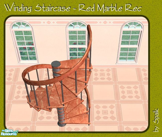 Sims 2 — Winding Staircase - Red Marble REC by Spaik — Recolour in red marble of the winding staircase, with a dark metal