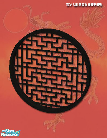 Sims 2 — Chinese round window by Windkeeper — 2-tile Chinese metal work round window. Linked to "Chinese